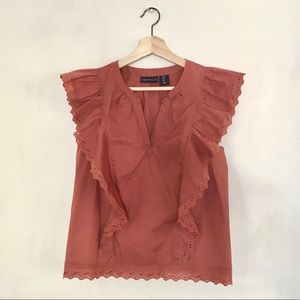 Amarillas Rust Ruffle Top